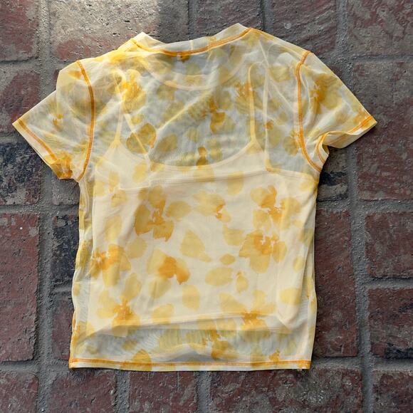 Abercrombie & Fitch Yellow Sheer Mesh T-Shirt & Tank Top Floral Stretch Size S - Picture 6 of 8
